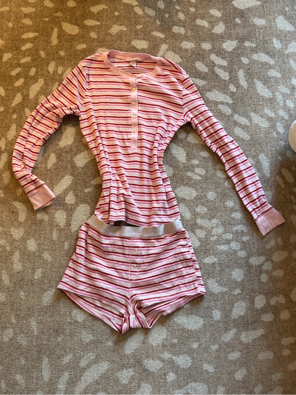 Victoria's Secret Pink & White Striped Ribbed Henley Sleep Set